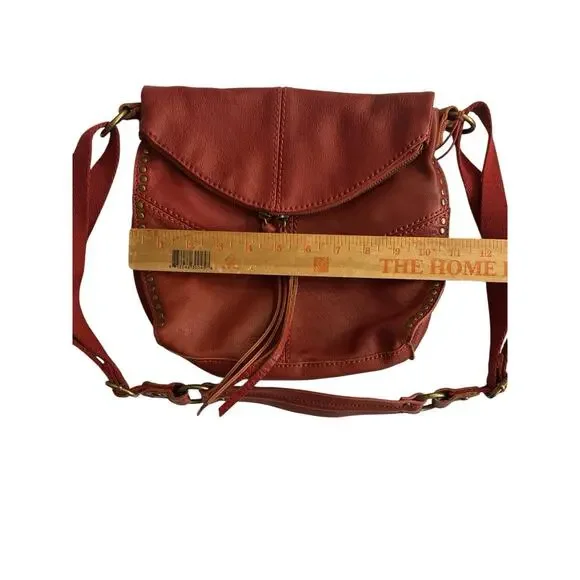 The Sak Silverlake Red Leather Crossbody Shoulder Bag Studs Boho Moto Fob Charm - Picture 13 of 16